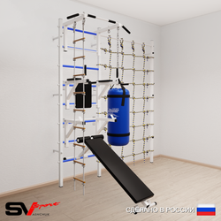 Шведская стенка Sv Sport усиленная 69220 (Турник стандарт/Брусья/Стойка/Скамья/Лестница/Цепь/Мешок 22кг/Канатный лаз)