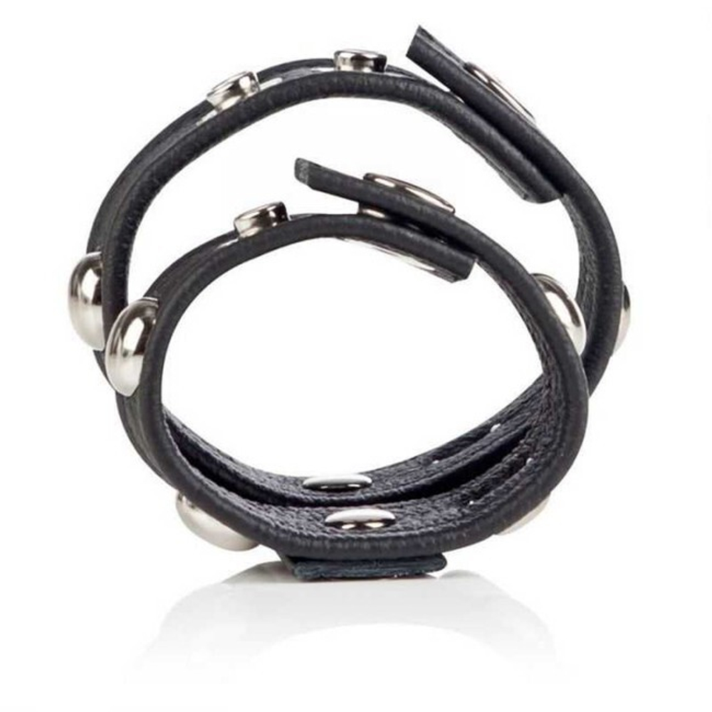 Утяжка для одновременной утяжки пениса и мошонки Leather Strap Domed With Ball Strap (Цвет: черный)