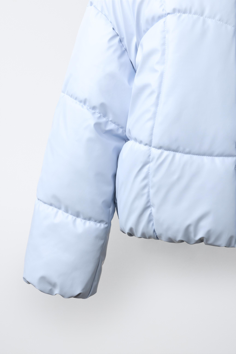 ZARA СТЕГАНАЯ БЛЕСТЯЩАЯ КУРТКА WATER REPELLENT, ПАСТЕЛЬНО-СИНИЙ