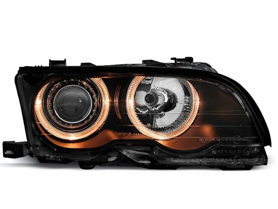 Передние фары Bmw 3 E46 angel eyes black
