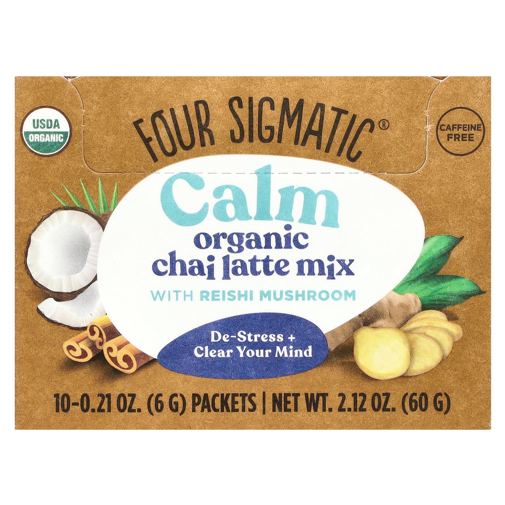 Four Sigmatic, Calm, смесь для приготовления органического латте с грибами рейши, без кофеина, 10 пакетиков по 6 г (0,21 унции)