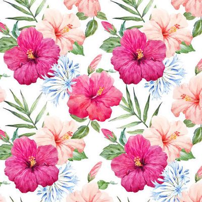 Тропический паттерн с розовыми гибискусами. Tropical pattern pink hibiscus.