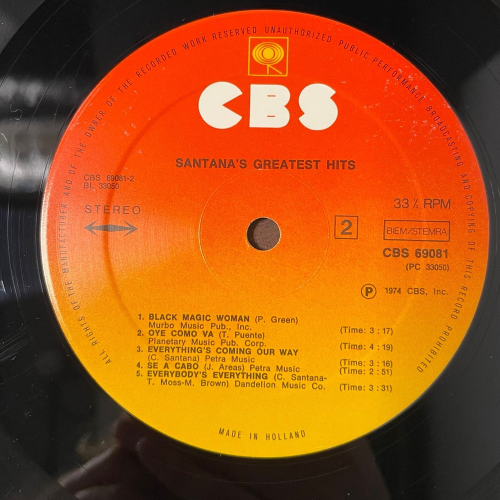 Винтажная виниловая пластинка LP Santana, Santana Greatest Hits (Нидерланды 1974)