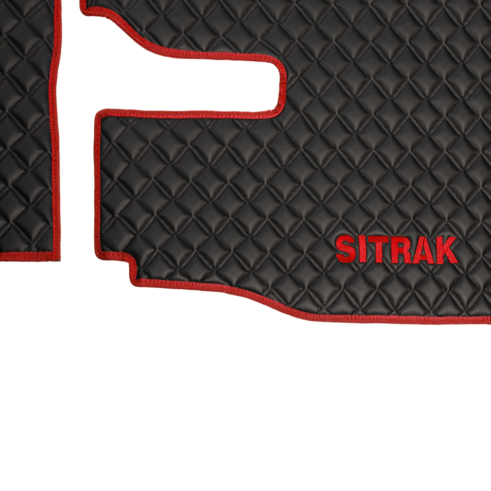 Ковры Sitrak MAX (экокожа, черный, красный кант, красная вышивка)