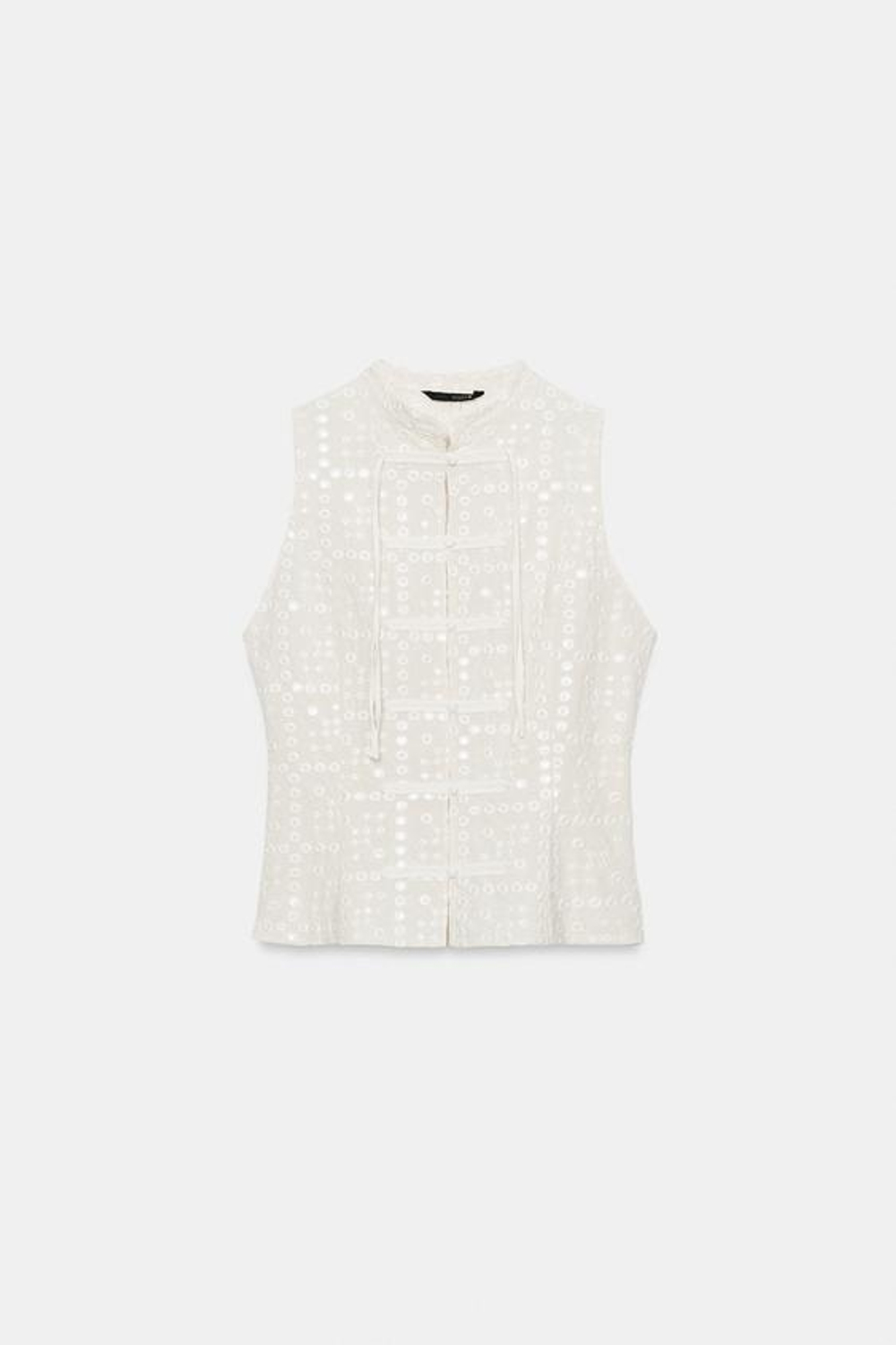 ZARA ТОП С ВЫШИВКОЙ И ПЕРФОРАЦИЕЙ, ЭКРЮ
