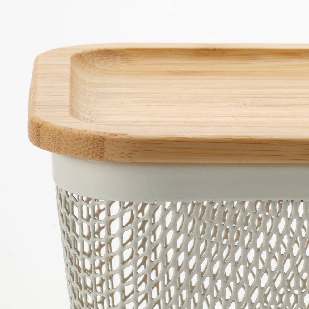 IKEA 365+  (ИКЕА 365+)  -  Корзина для еды с крышкой - квадратная металл/белый бамбук 15x15x11 см