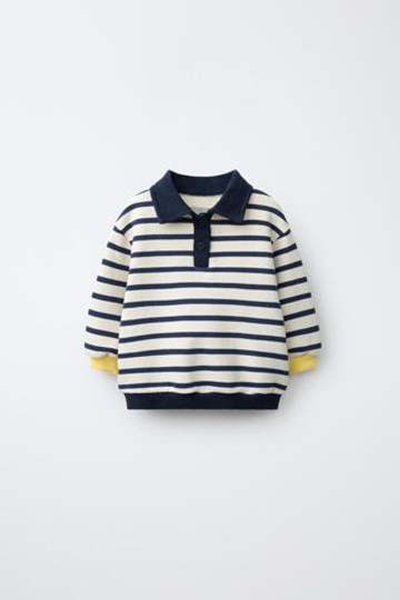 ZARA ТОЛСТОВКА ПОЛО В ПОЛОСКУ, ЭКРЮ/СИНИЙ