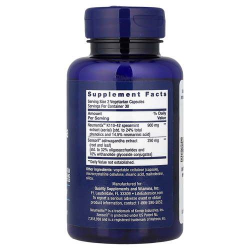 Life Extension, Ashwagandha Plus, 60 вегетарианских капсул