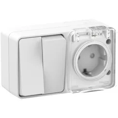 Блок розетка + выключатель двухклавишный IP54 Systeme Electric AtlasDesign Profi54 Белый ATN540174
