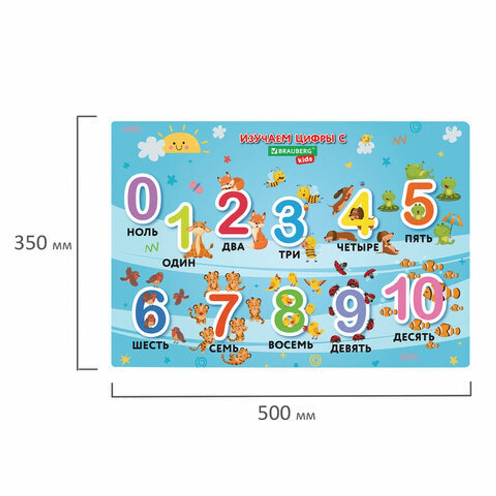 Настольное покрытие BRAUBERG KIDS для труда и творческих занятий, ПВХ, "Numbers", 50х35 см, 272361