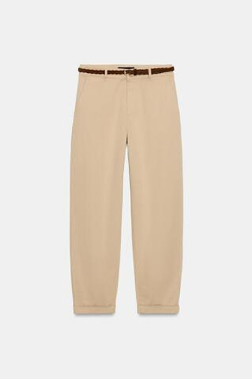 ZARA БРЮКИ ЧИНОС С ПЛЕТЕНЫМ РЕМНЕМ, СВЕТЛЫЙ ЖЕЛТО-КОРИЧНЕВЫЙ