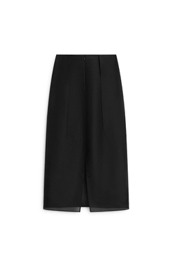 Massimo Dutti Плиссированная юбка миди из 100% шелка - Limited Edition, черный