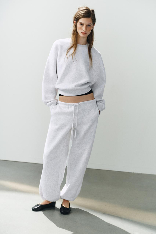 ZARA БАЗОВЫЕ БРЮКИ ПРЯМОГО КРОЯ, СЕРЫЙ МЕЛАНЖ