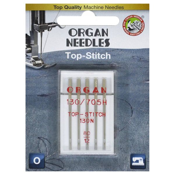 Иглы для швейных машин для отстрачивания top stitch 130/705 H, №80, Top Stitch, 5 игл, блистер, ORGAN
