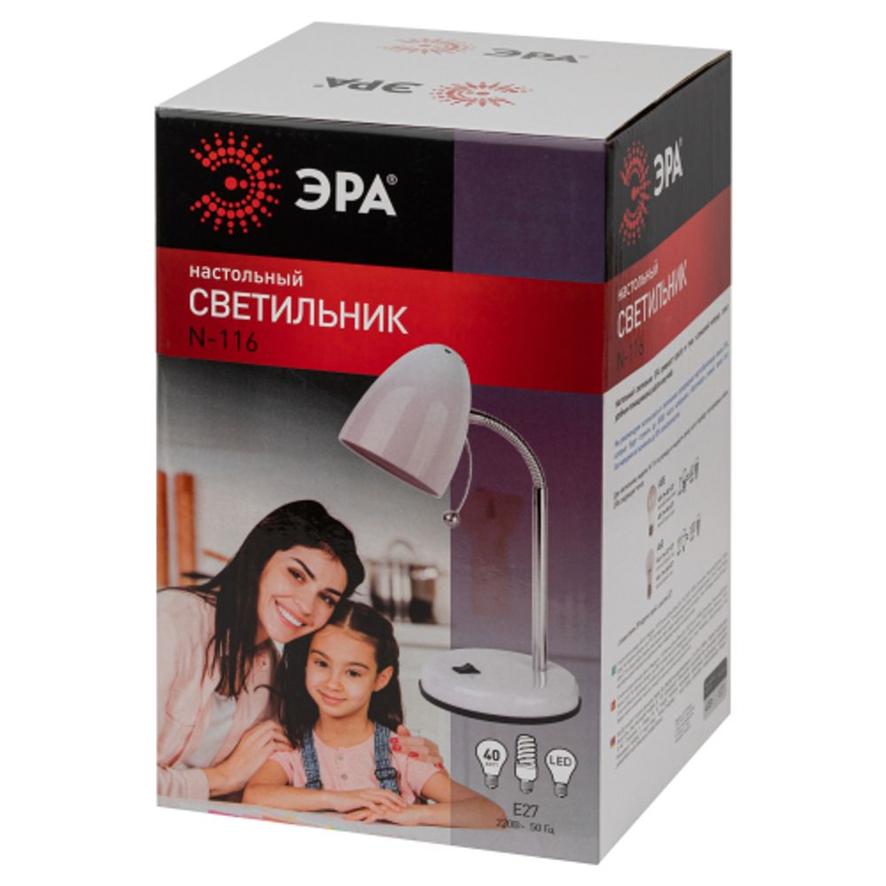 Настольный светильник ЭРА N-116-Е27-40W-W белый | Настольные светильники под лампу