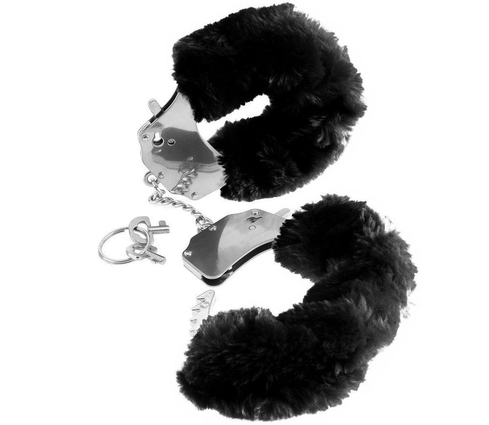 Металлические наручники Furry Love Cuffs с черным мехом (Цвет: черный)