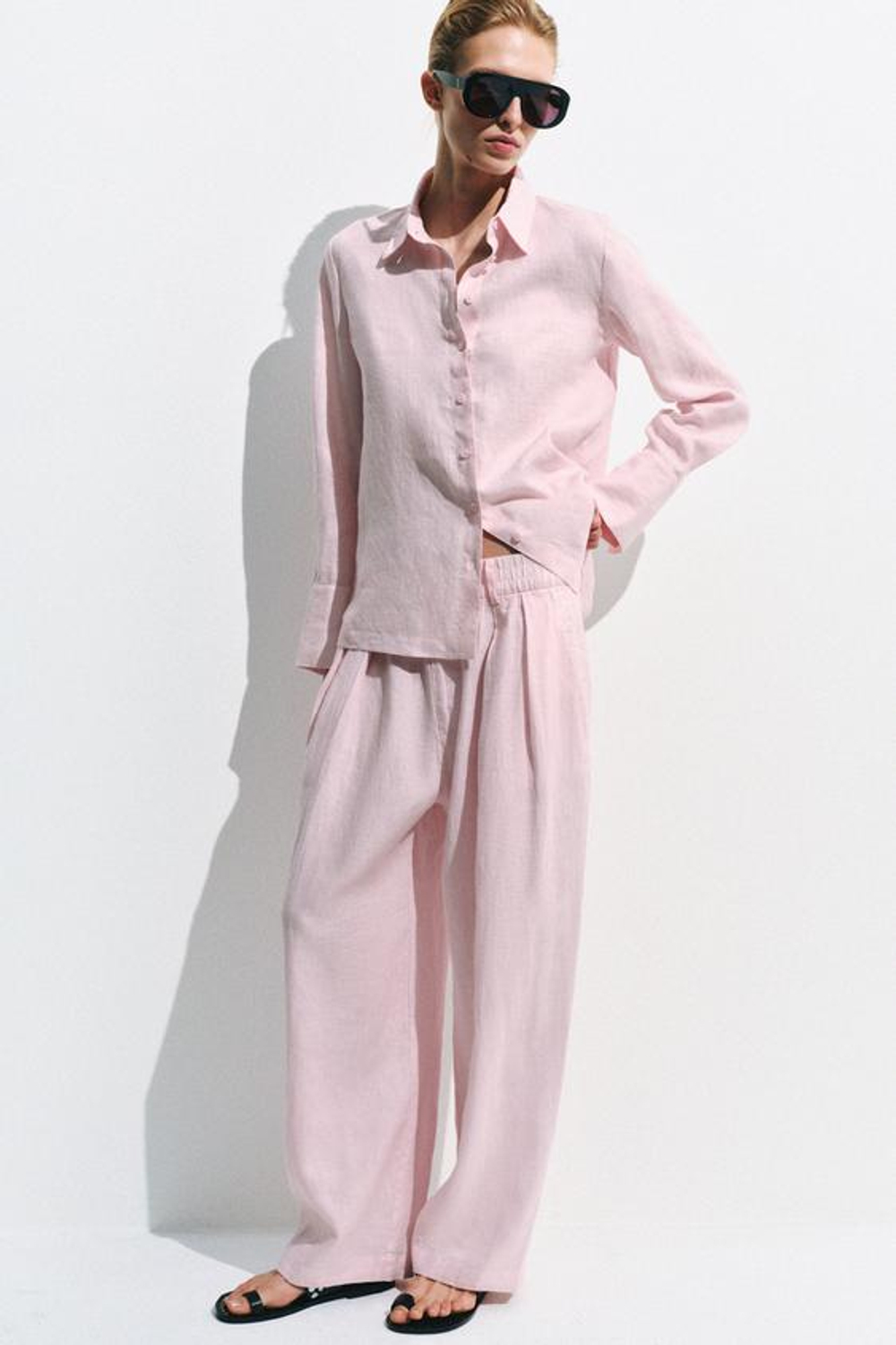 ZARA БРЮКИ ИЗ ЛЬНА СО СКЛАДКАМИ — ZW COLLECTION, РОЗОВЫЙ