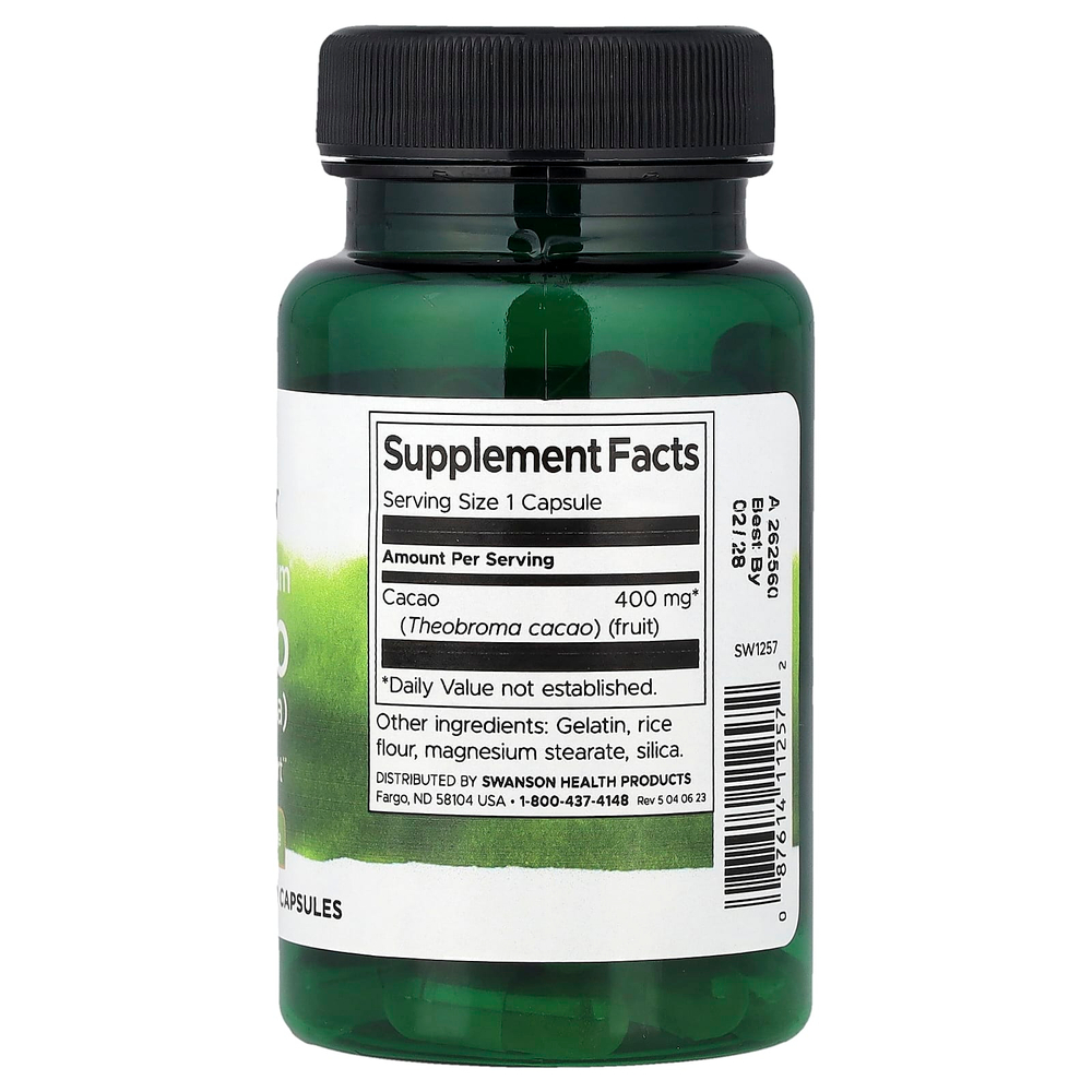 Swanson Vitamins, Какао Full Spectrum (необработанное какао), 400 мг, 60 капсул