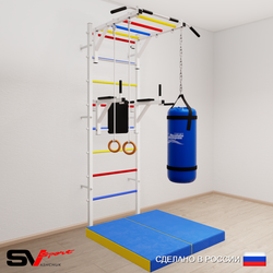 Шведская стенка Sv Sport усиленная 6416 (Турник рукоход/Брусья/Кольца/Цепь/Мешок 22кг/Мат 1м)