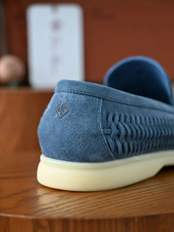 Светло-синие лоферы Loro Piana Summer Walk с плетением по периметру