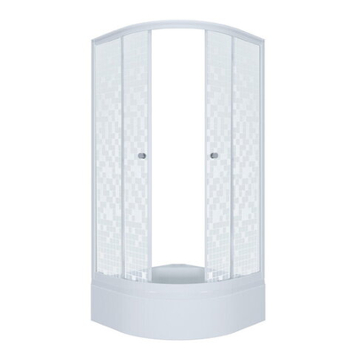 ДО "Стандарт 90*90 В"  1/4 круга, сред. подд., Аква, Мозаика, Белый  (3 места+сифон D50мм)