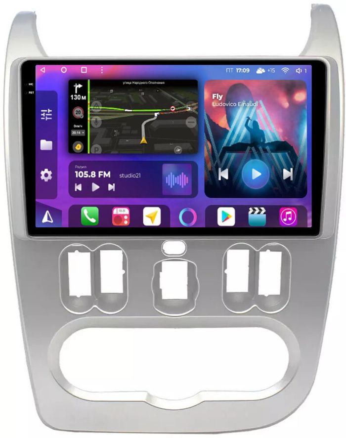 Магнитола для Renault Logan/Sandero 1 2009-2014 - FarCar BM752M-2K монитор 9.5" 2K QLED на Android 14, Быстрая, CarPlay, 4G SIM-слот