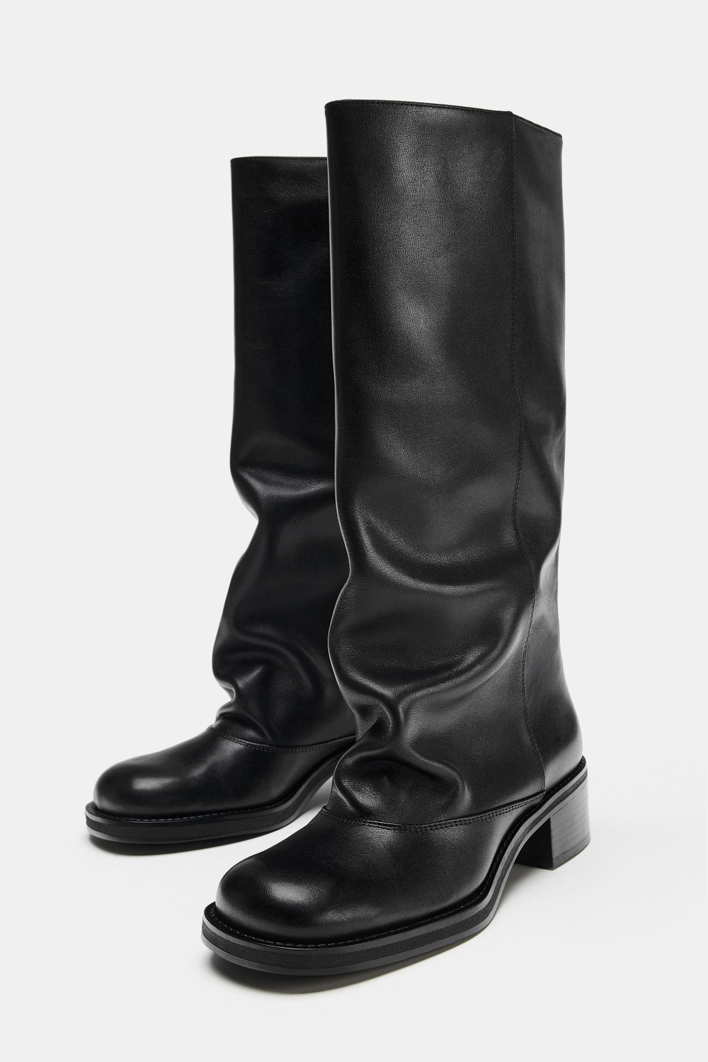 ZARA КОЖАНЫЕ САПОГИ С ПРЯЖКОЙ, КАШТАНОВЫЙ