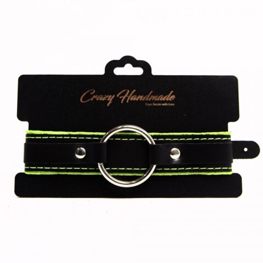 Ошейник с мягкой зеленой подкладкой Crazy Handmade