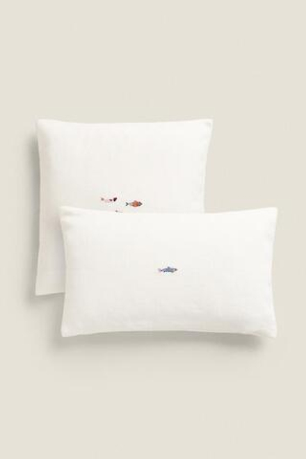 ZARA HOME ЧЕХОЛ НА ПОДУШКУ С ВЫШИВКОЙ, КРЕМОВЫЙ