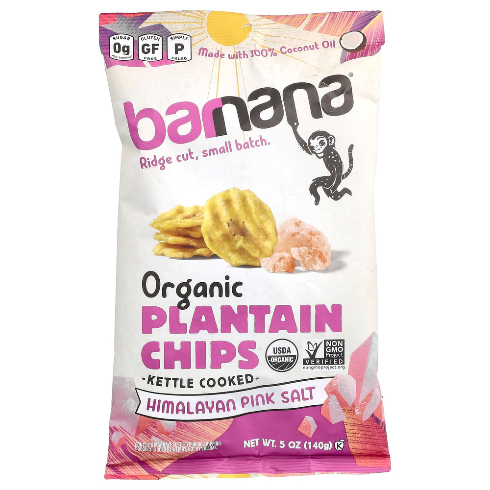 Barnana, органические чипсы из плантана, с розовой гималайской солью, 140 г