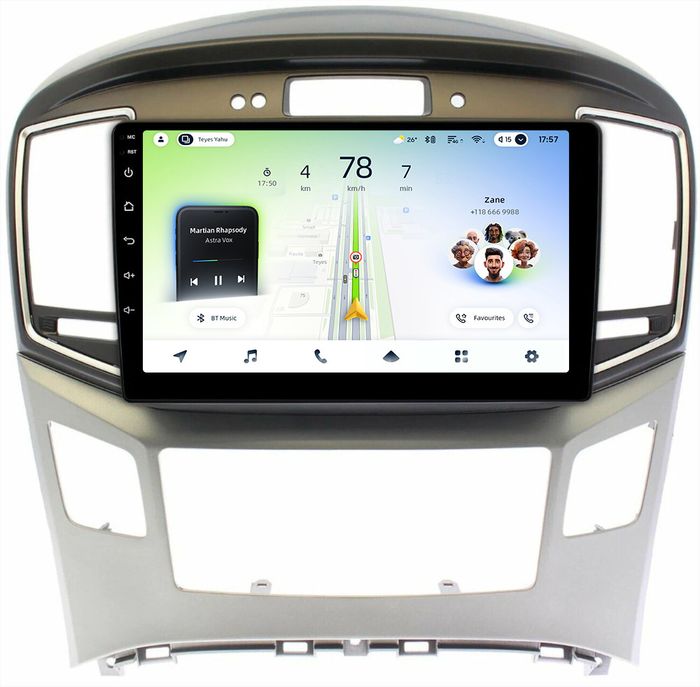 Магнитола для Hyundai H1, Grand Starex 2015-2022 (ШГУ монохром, авто с часами) - Teyes CC4L-DTS монитор 9" IPS, Android 14, Быстрая, Snapdragon 662, CarPlay, 4G SIM-слот
