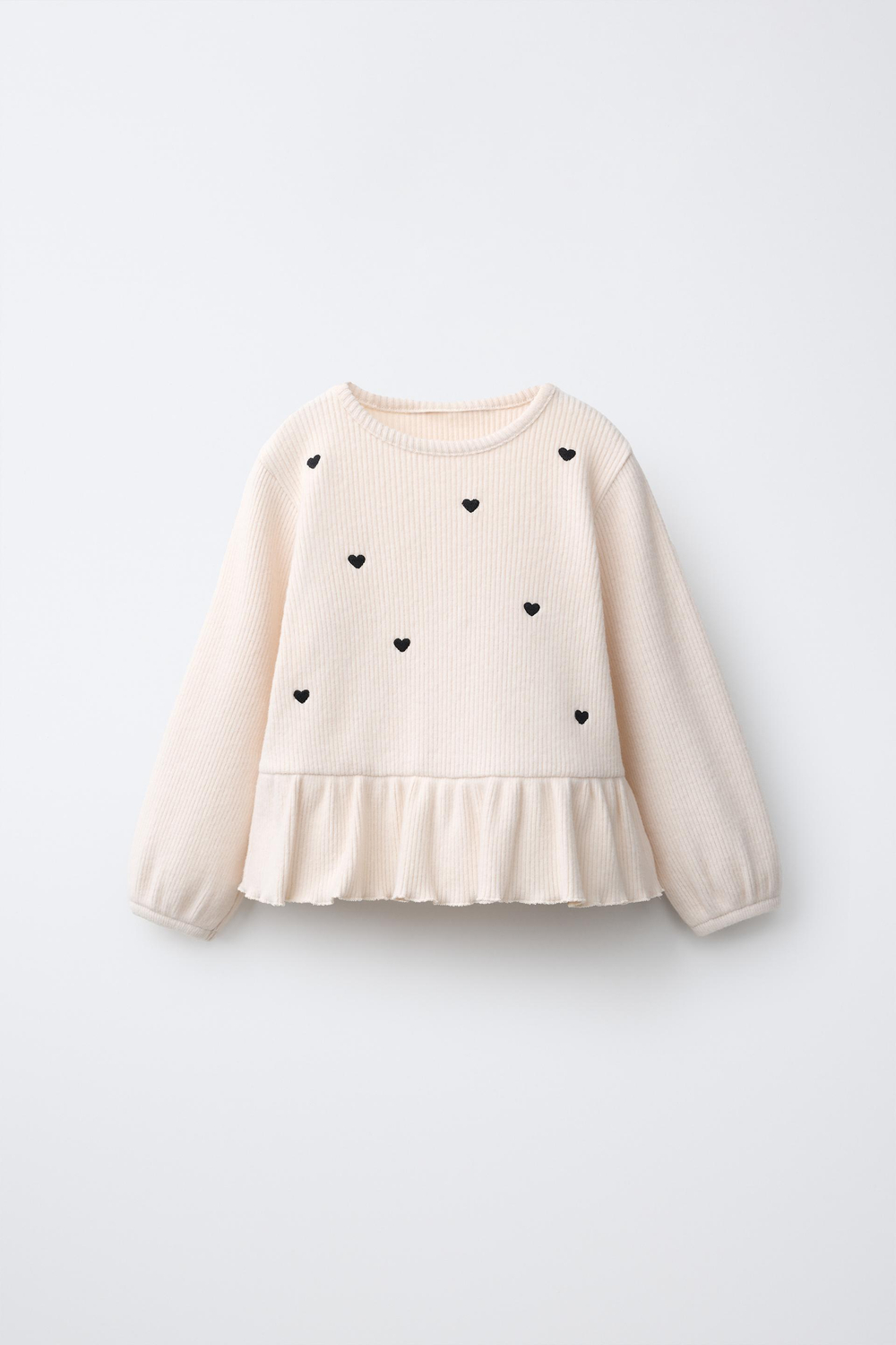 ZARA ФУТБОЛКА SOFT TOUCH С ВЫШИТЫМИ СЕРДЕЧКАМИ, ЭКРЮ МЕЛАНЖ