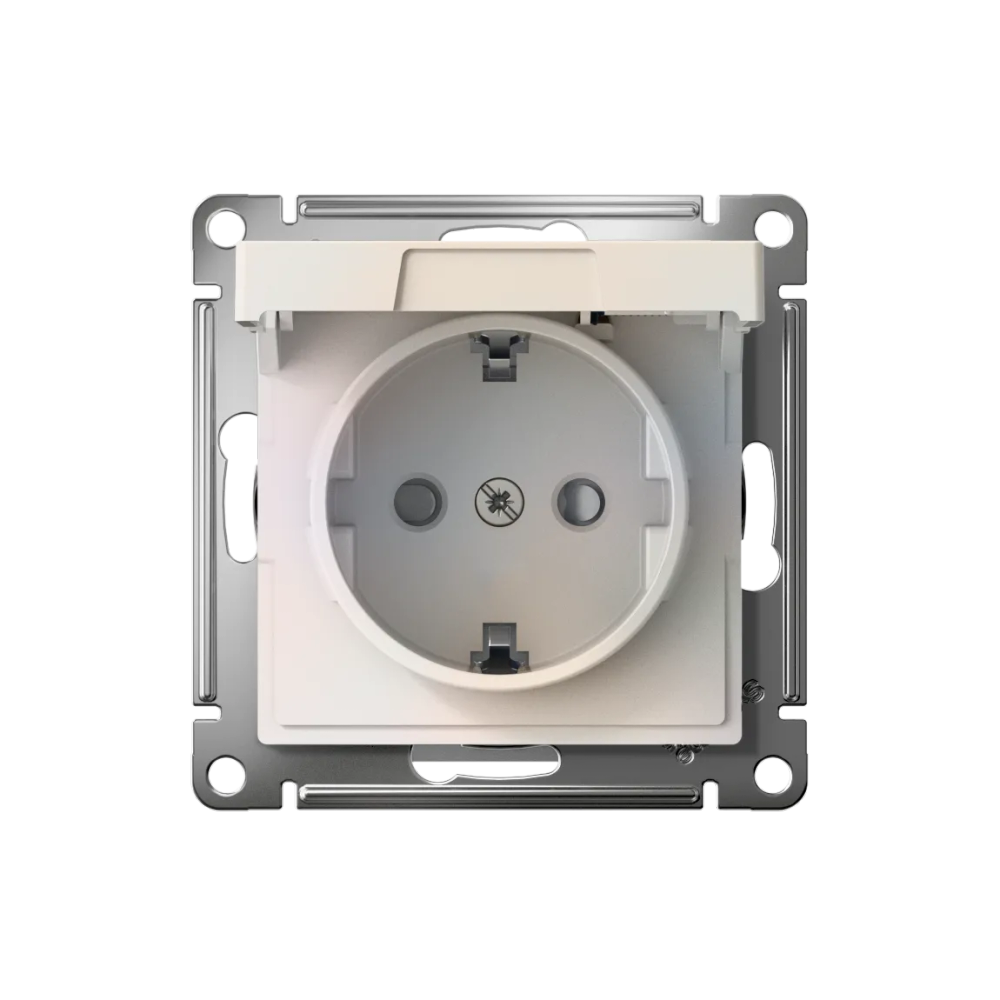 ATLASDESIGN РОЗЕТКА с заземлением со шторками с крышкой,16А,IP20, мех.,быстрозажим. клем., ЖЕМЧУГ
