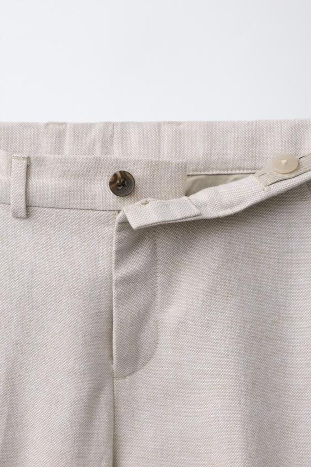 ZARA КОСТЮМНЫЕ БРЮКИ ИЗ ХЛОПКА И ЛЬНА, ЭКРЮ