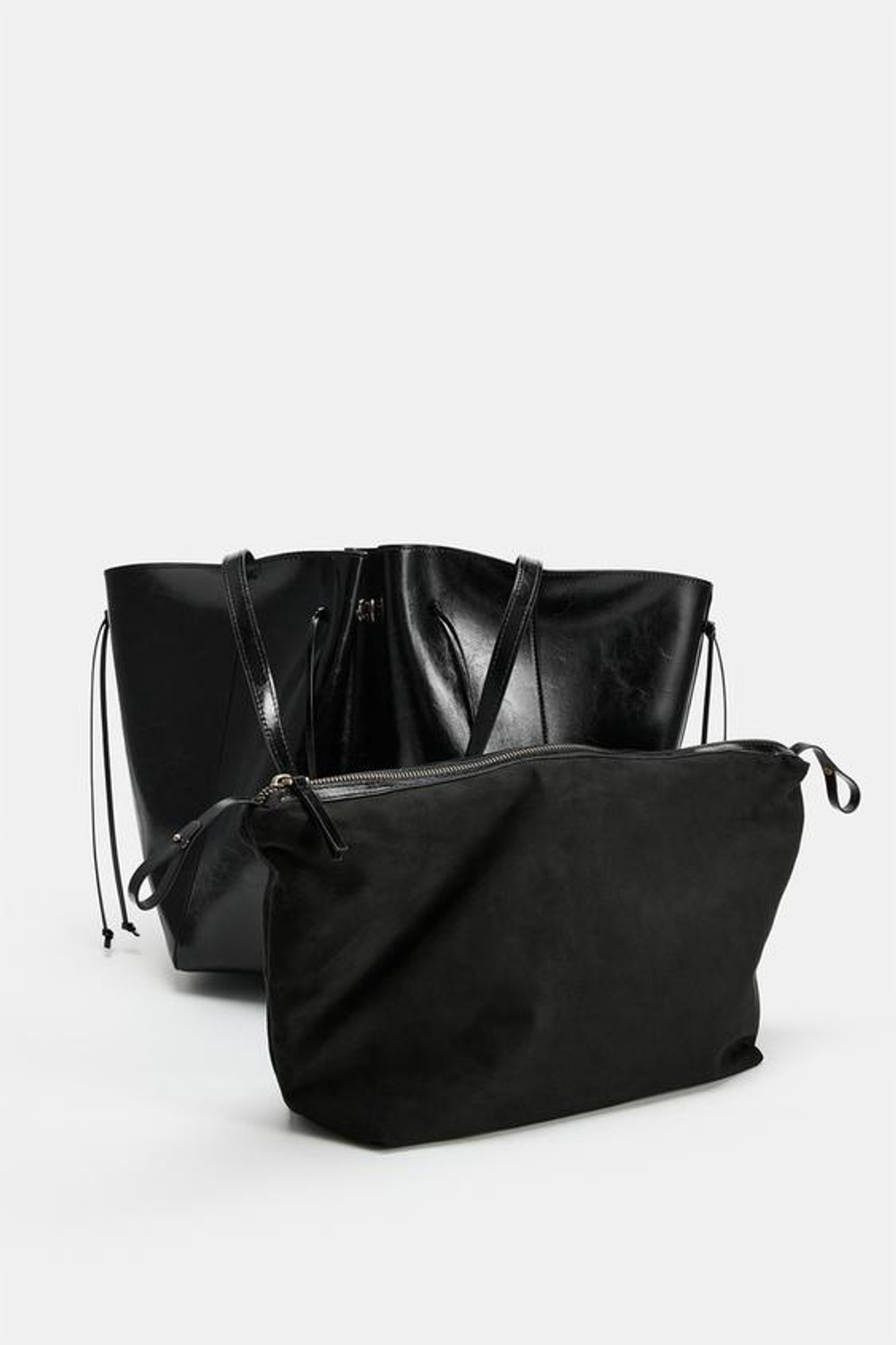 ZARA СУМКА-ШОПЕР СО СБОРКАМИ, ЧЕРНЫЙ