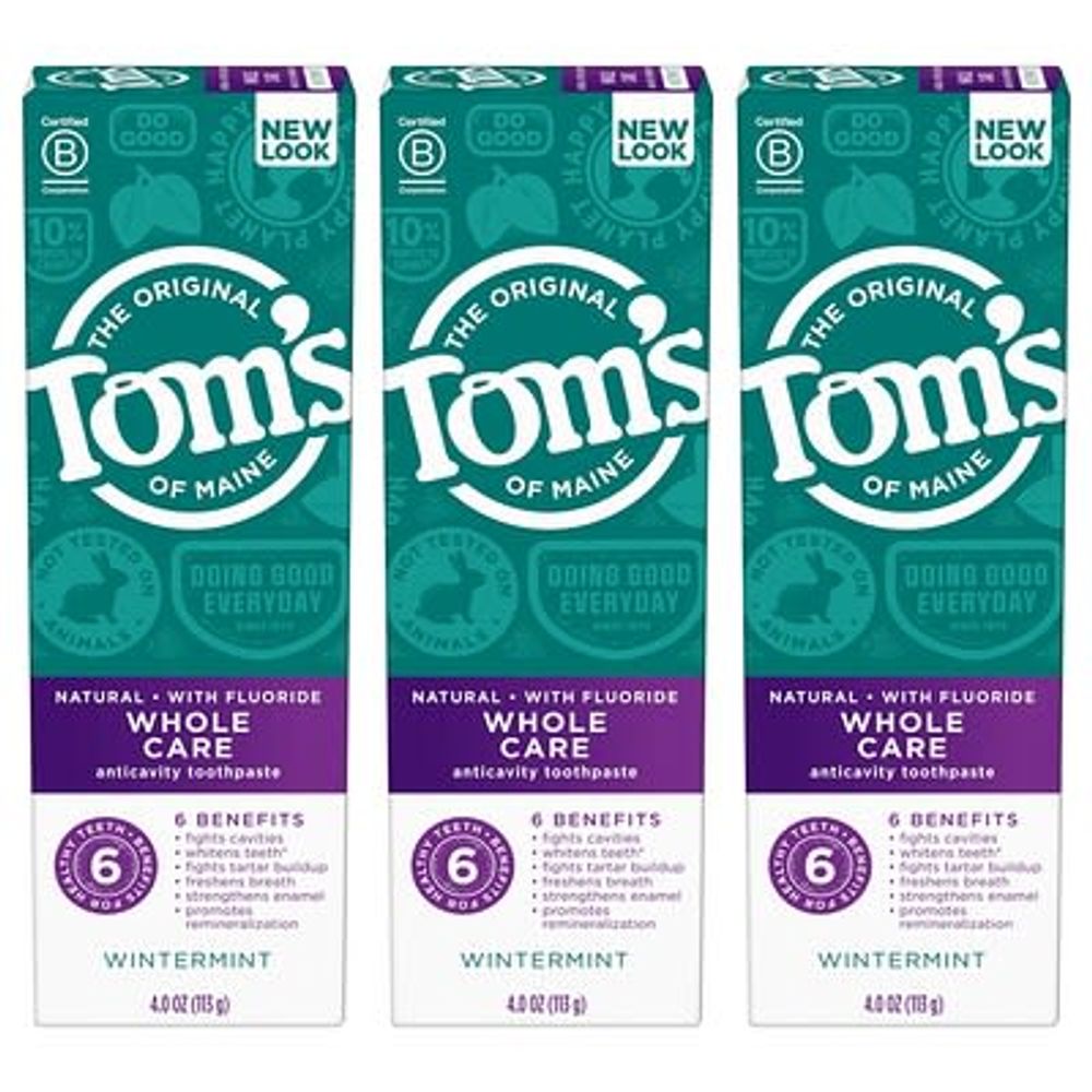 Tom's of Maine, Whole Care, зубная паста против кариеса с фторидом, зимняя мята, 3 упаковки по 113 г (4 унции)