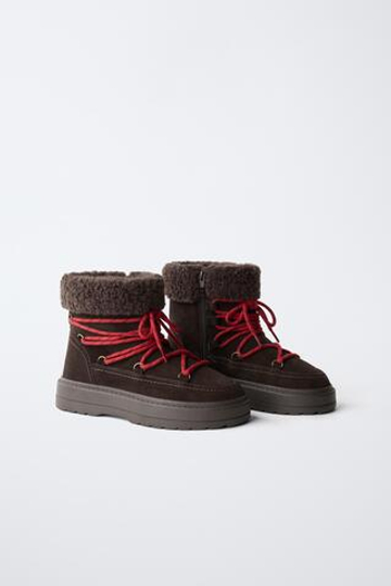 ZARA КОЖАНЫЕ БОТИНКИ С ПОДКЛАДКОЙ, КОРИЧНЕВЫЙ