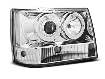 Передние фары Jeep Grand Cherokee ZJ angel eyes chrome