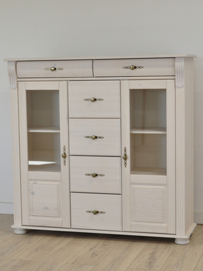 Комод, 128х42х125, Susanna, для одежды и игрушек, в кухню, сервант для посуды, из массива дерева, белый, MAKOSA