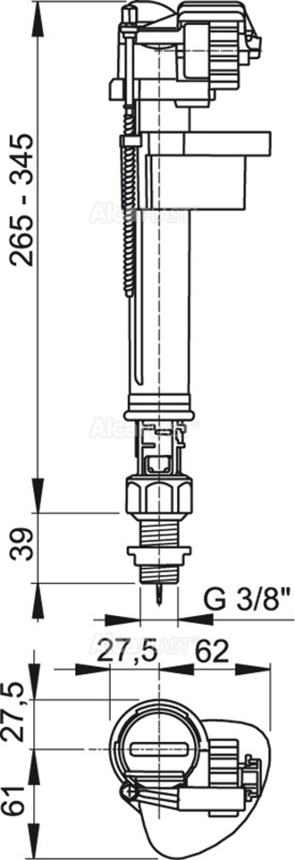 Впускной механизм Alca plast, с нижней подводкой, A17-3/8", белый (A17-3/8")