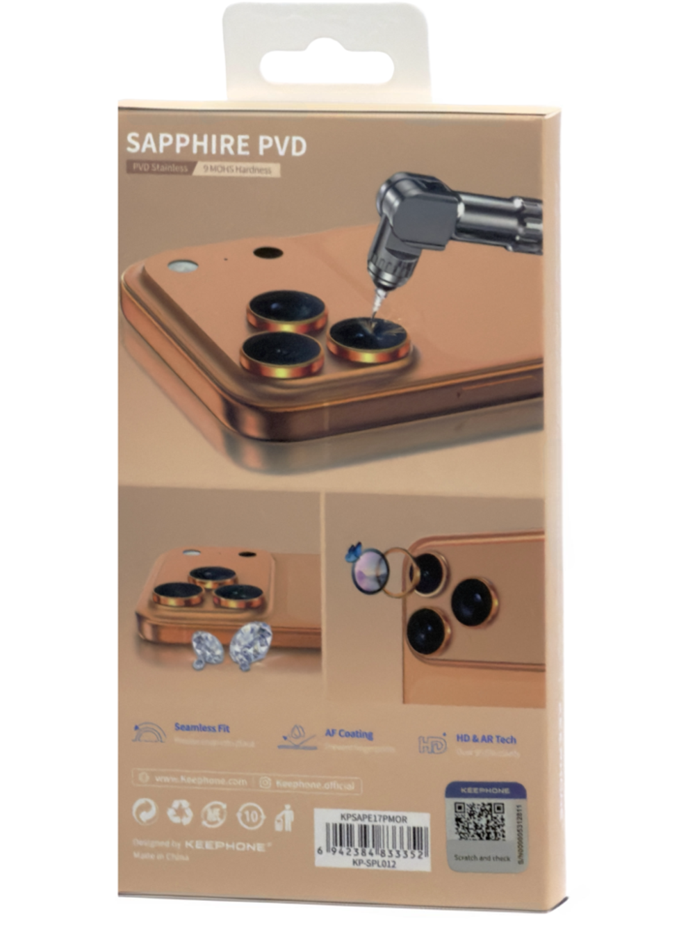 Защитное стекло i-Phone 17 Pro / 17 Pro Max на линзы камеры Keephone Sapphire Pvd оранжевый
