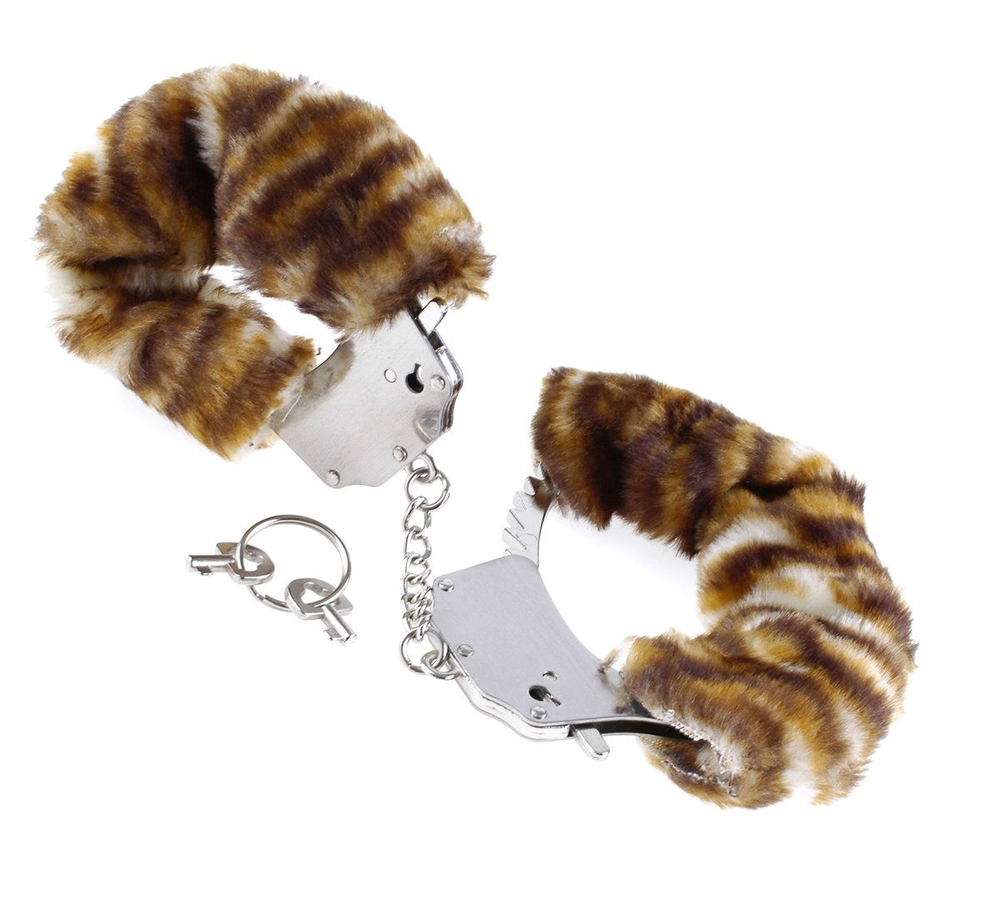 Металлические наручники Original Furry Cuffs с мехом под тигра (Цвет: тигровый)