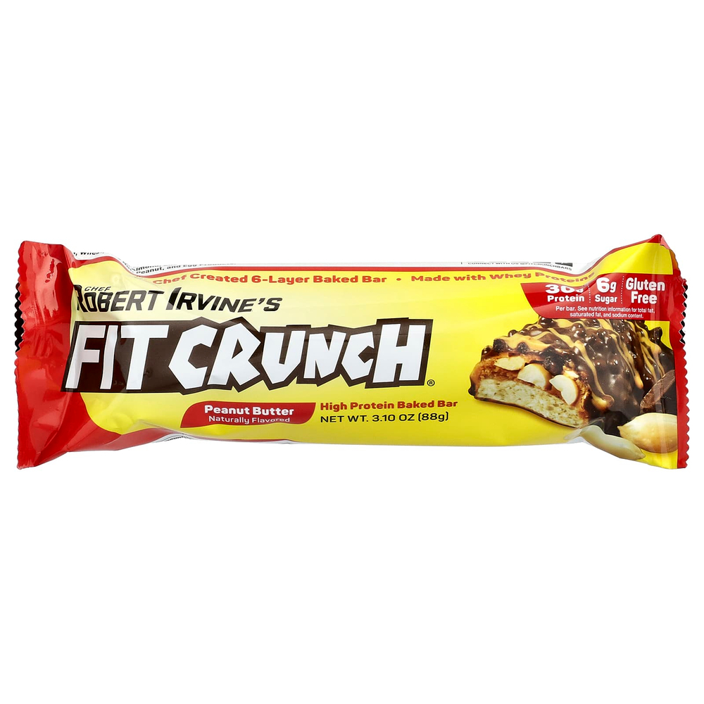 FITCRUNCH, батончик с термообработанным сывороточным протеином, арахисовой пастой и фруктовым джемом, 12 батончиков по 88 г (3,10 унции) каждый