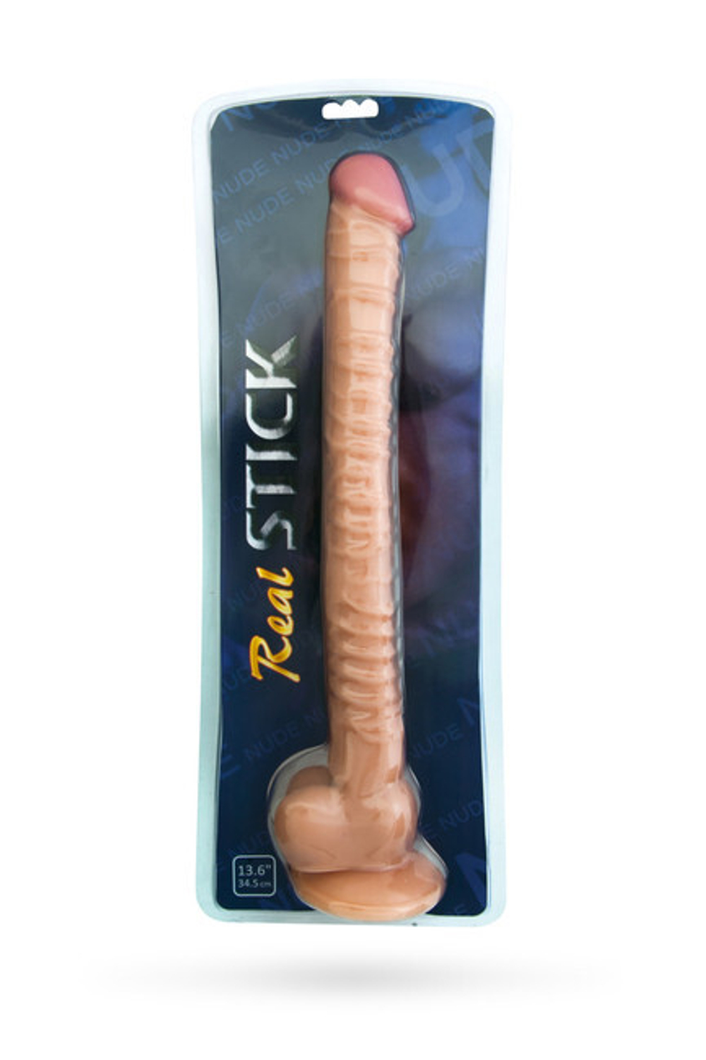 Длинный гибкий рельефный фаллос на присоске Real Stick 13,6''(38 см) (Цвет: телесный)