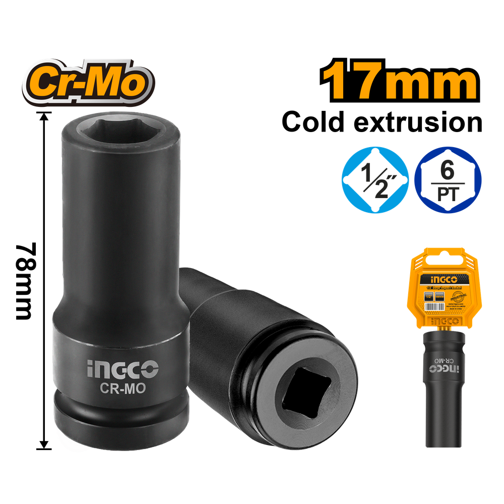 Головка торцевая ударная удлиненная INGCO HDIS12171L INDUSTRIAL 1/2" 17 мм