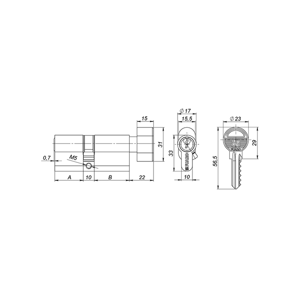 Цилиндровый механизм 1000ZM Knob70(30+10+30) SSG сатинированное золото, 5Key с вертушкой