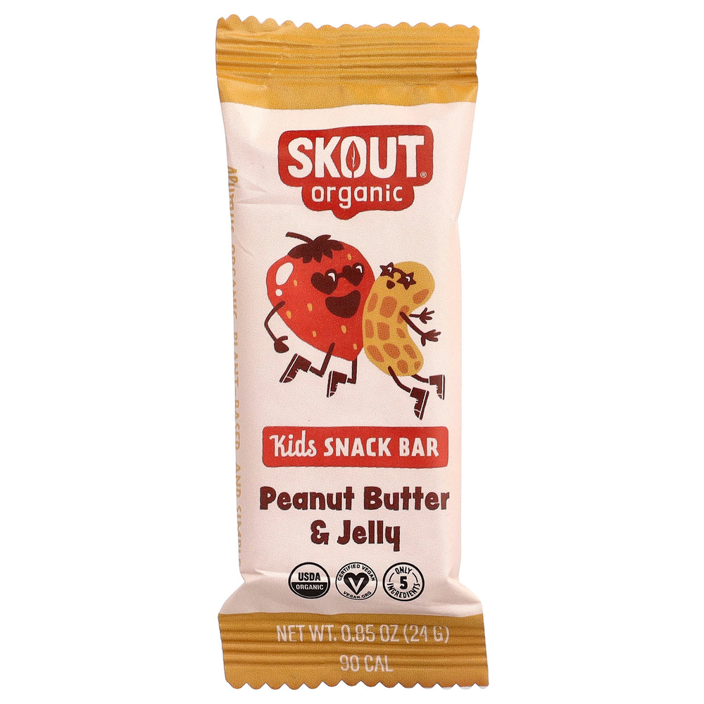 Skout Organic, детские батончики-снеки, арахисовая паста и желе, 6 батончиков по 24 г (0,85 унции)