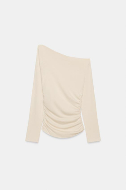 ZARA ТОП С АСИММЕТРИЧНЫМ ДРАПИРОВАНИЕМ, КРЕМОВЫЙ