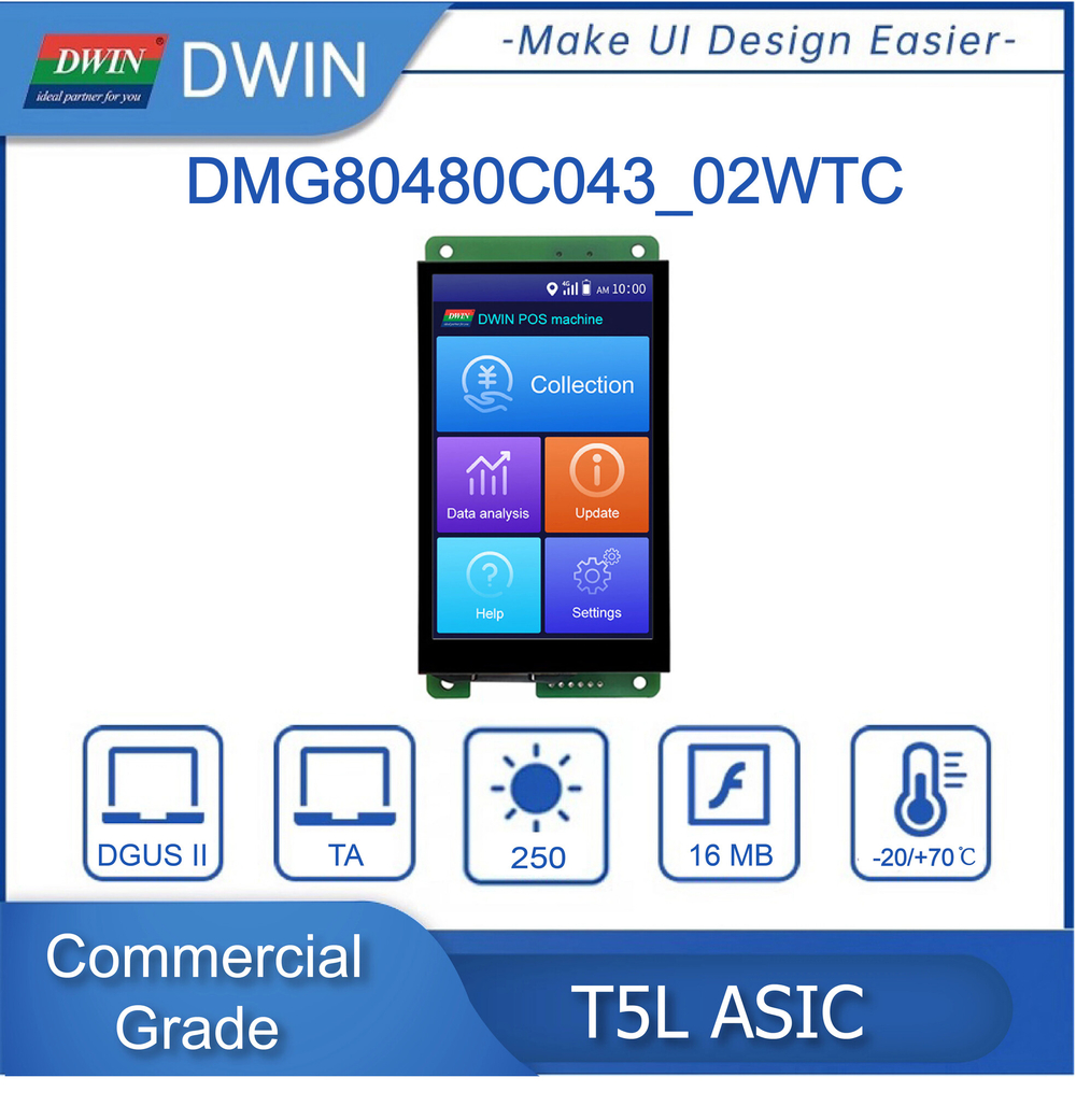 DWIN 4,3 дюймовый 480*800 TFT LCD TTL UART IPS емкостный сенсорный экран DMG80480C043_02W