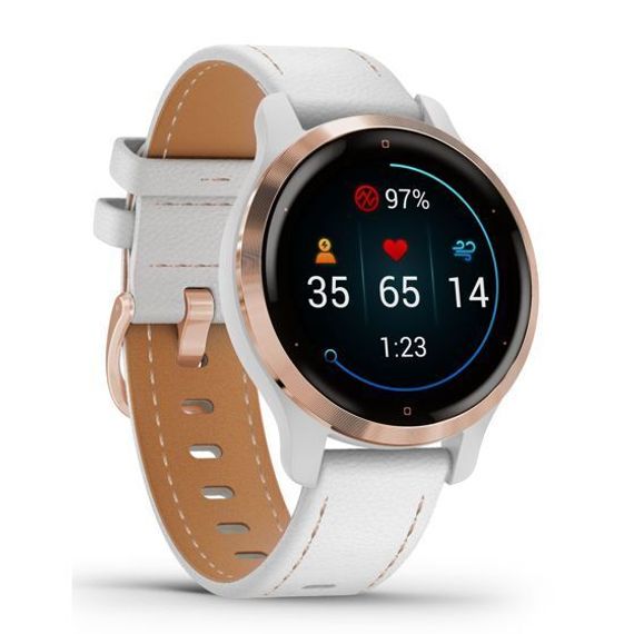 Умные часы Garmin Venu 2S белые цвета розовое золото с кожаным ремешком